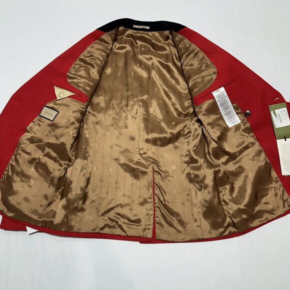 Gucci Herringbone Jacket 48 US 38 Red Wool Linen Double Breast Blazer NWT $3,600 - Picture 12 of 16